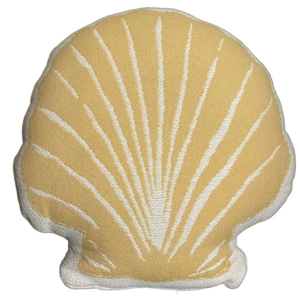 Shell-Shaped Yellow & White Small Accent Pillow Beachy Coastal Nautical Vibes